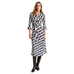 Boden Dress Women’s Size 6 Petite Black White Jersey Midi “Laura”‎